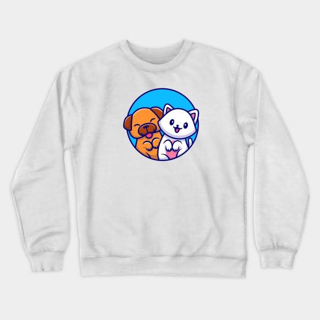 Cute Dog And Cute Cat Cartoon Crewneck Sweatshirt by Catalyst Labs